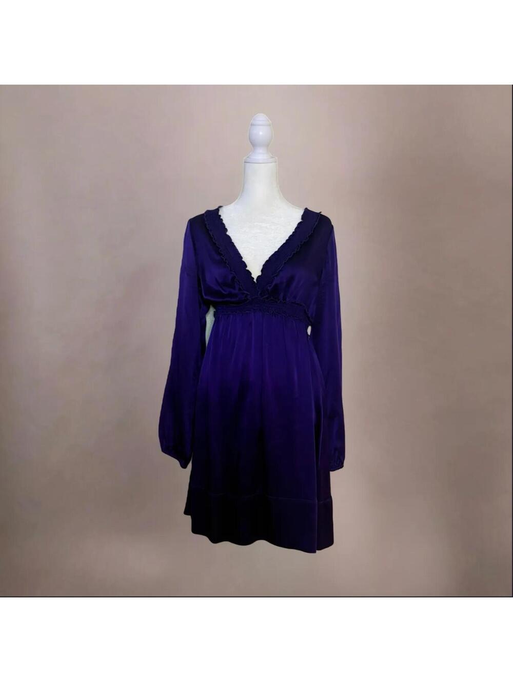 BCBG Violet Purple 100% Silk V-Neck Dress Size Medium